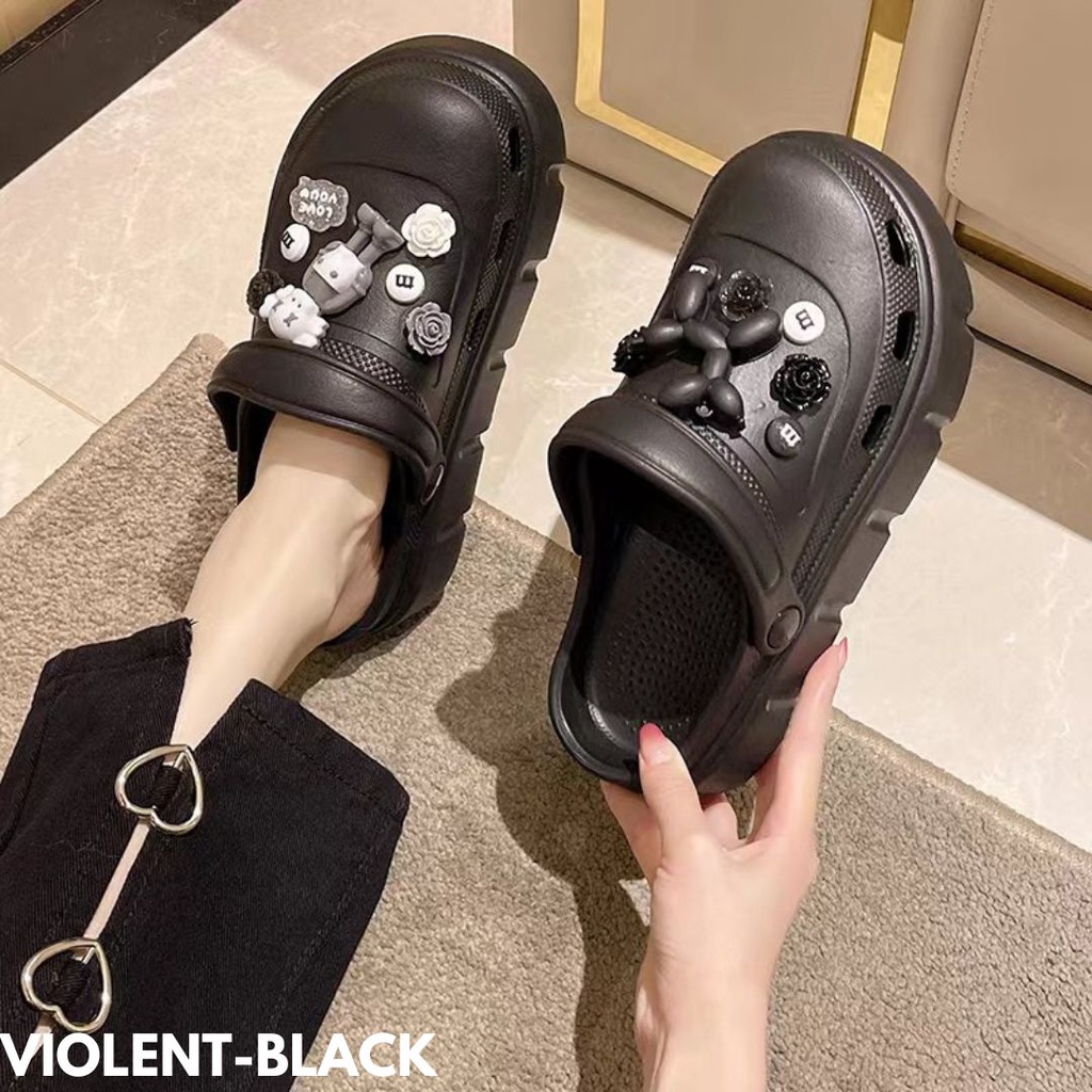 SANDAL WANITA SLINGBACK FREE JIBBITZ WARNA HIJAU NEON PALING TREND BAHAN RUBBER IMPORT VIOLENT