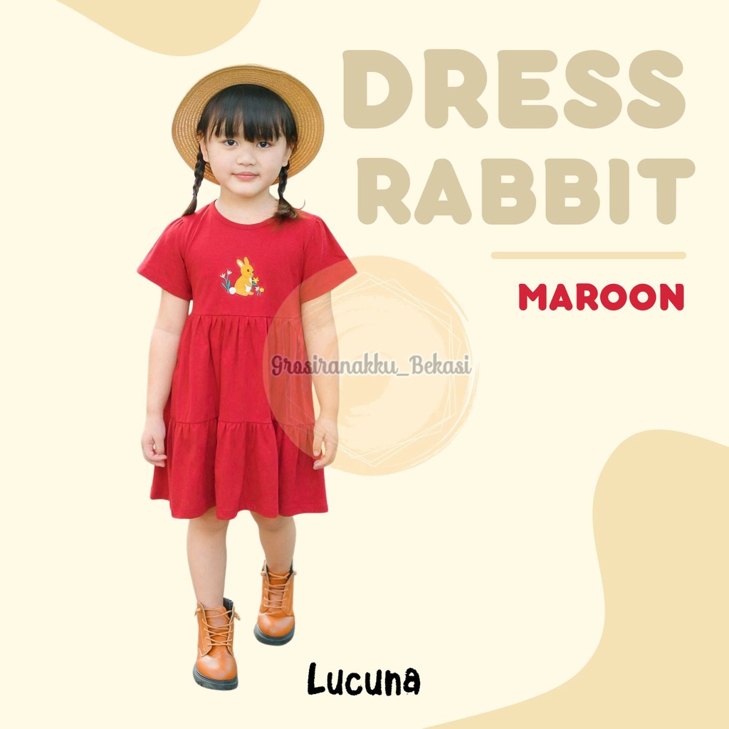 Dress Anak Rabbit Lucuna  Warna Maroon Size 1-5 Thn