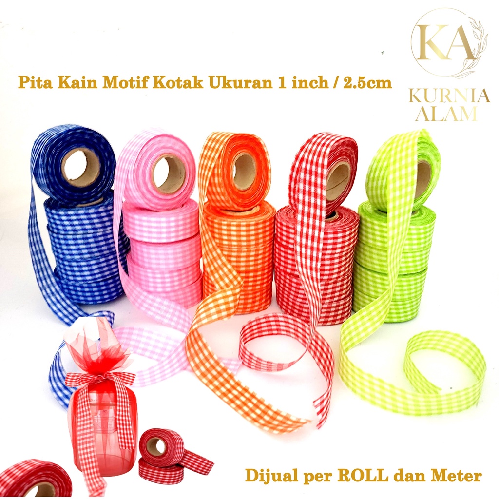 

Pita Kain Motif Kotak ukuran 1 inch atau lebar 2.5cm di Jual Per ROLL untuk souvenir, dekorasi, aksesoris, dll