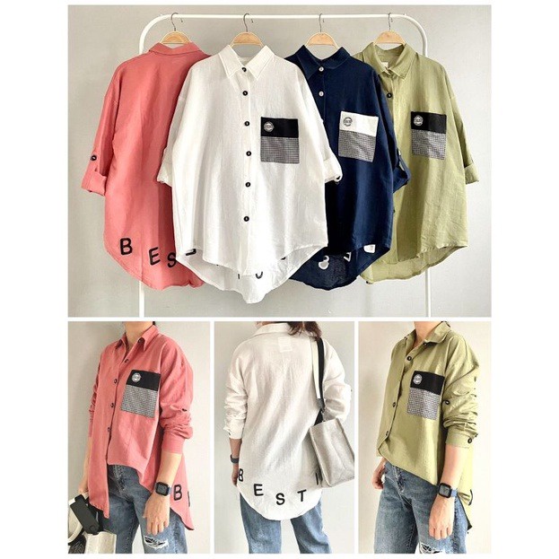 ATASAN WANITA BAHAN LINEN KATUN KEMEJA POLOS IMPORT MODEL BORDIR / BESTIE TUNIK LUBANA