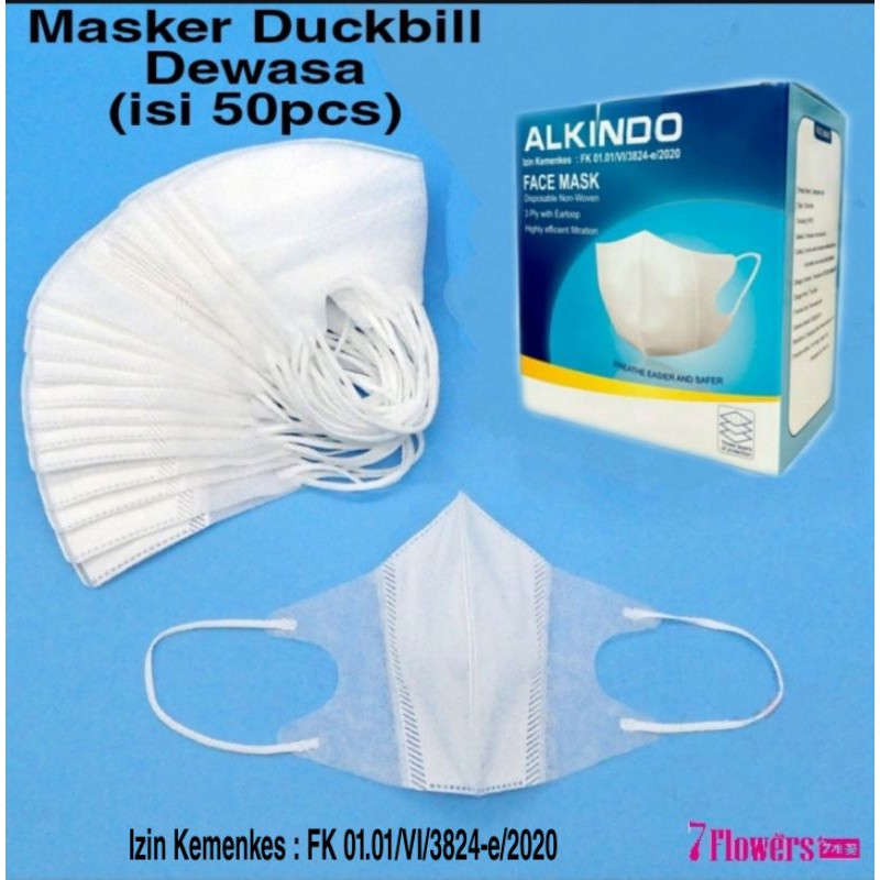 Masker Duckbill ALkindo Dewasa / Masker Duckbill 3 PLY( 1 Kotak isi 50pcs)
