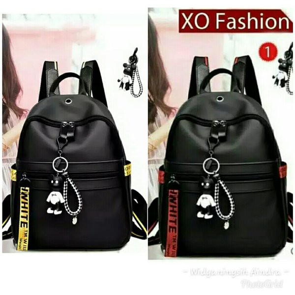 Tas Backpack Micro Tas Ransel Fashion - Tas Ransel Backpack Korea Kekinian Hitam List Merah