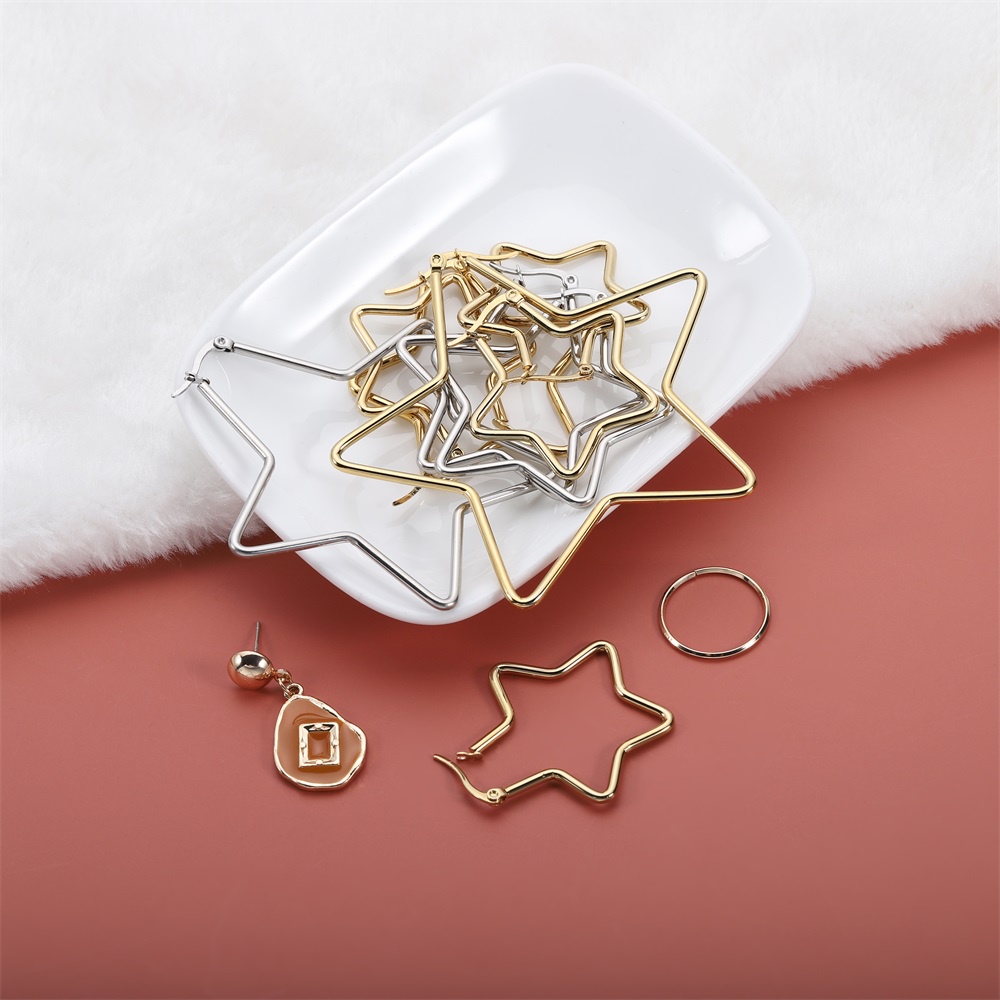 6pcs Anting-anting pengait telinga stainless steel bintang