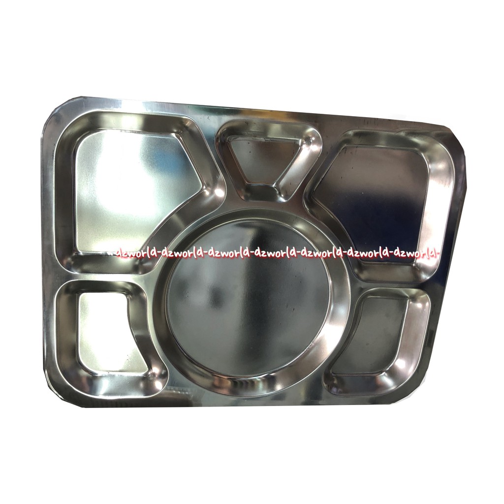 Tray Stainless Steel 38x28cm Piring Alat Tempat Makan Dengan Bilah Baki Sekat Silver