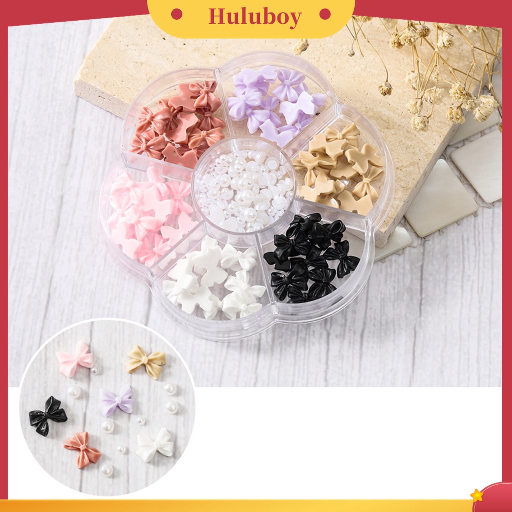 Huluboy Huluboy♡ 1 Kotak Ornamen 3D Bentuk Kartun Beruang Pita Bahan Resin Untuk Nail Art