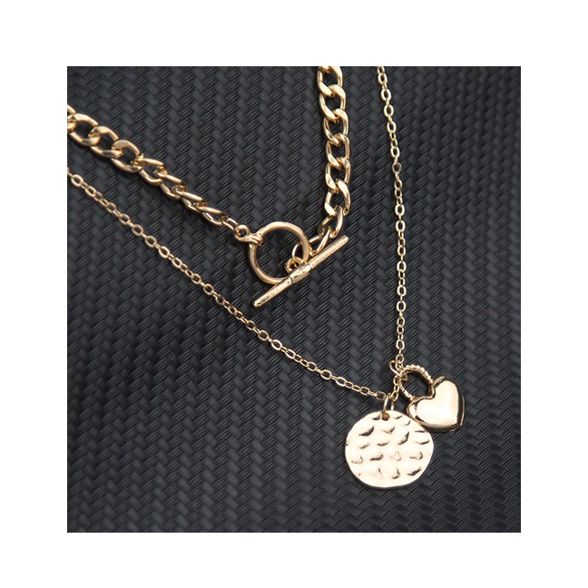 LRC Kalung Fashion Golden Love Lock Ot Buckle Thin Chain Double A62763