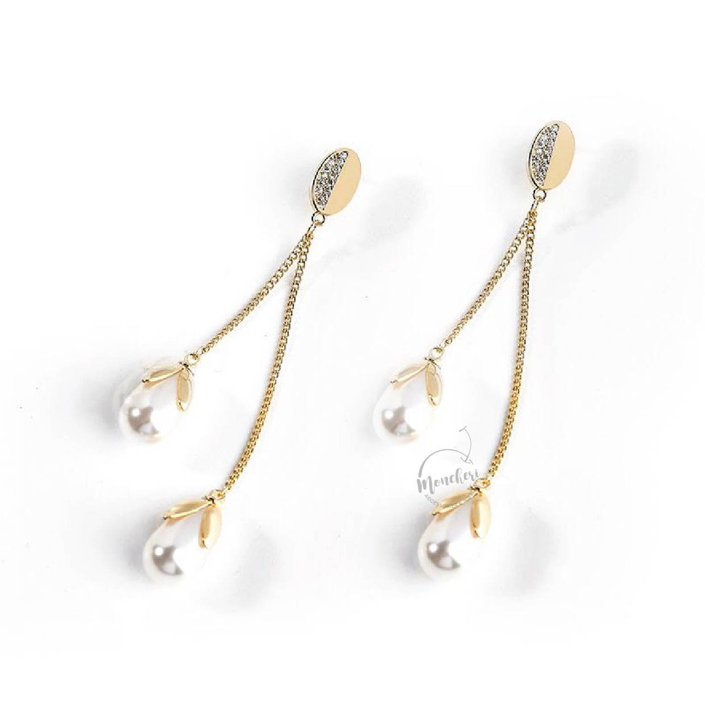 DARA Anting Tusuk Silver 925 Perak Gantung Panjang Mutiara Drop Earring
