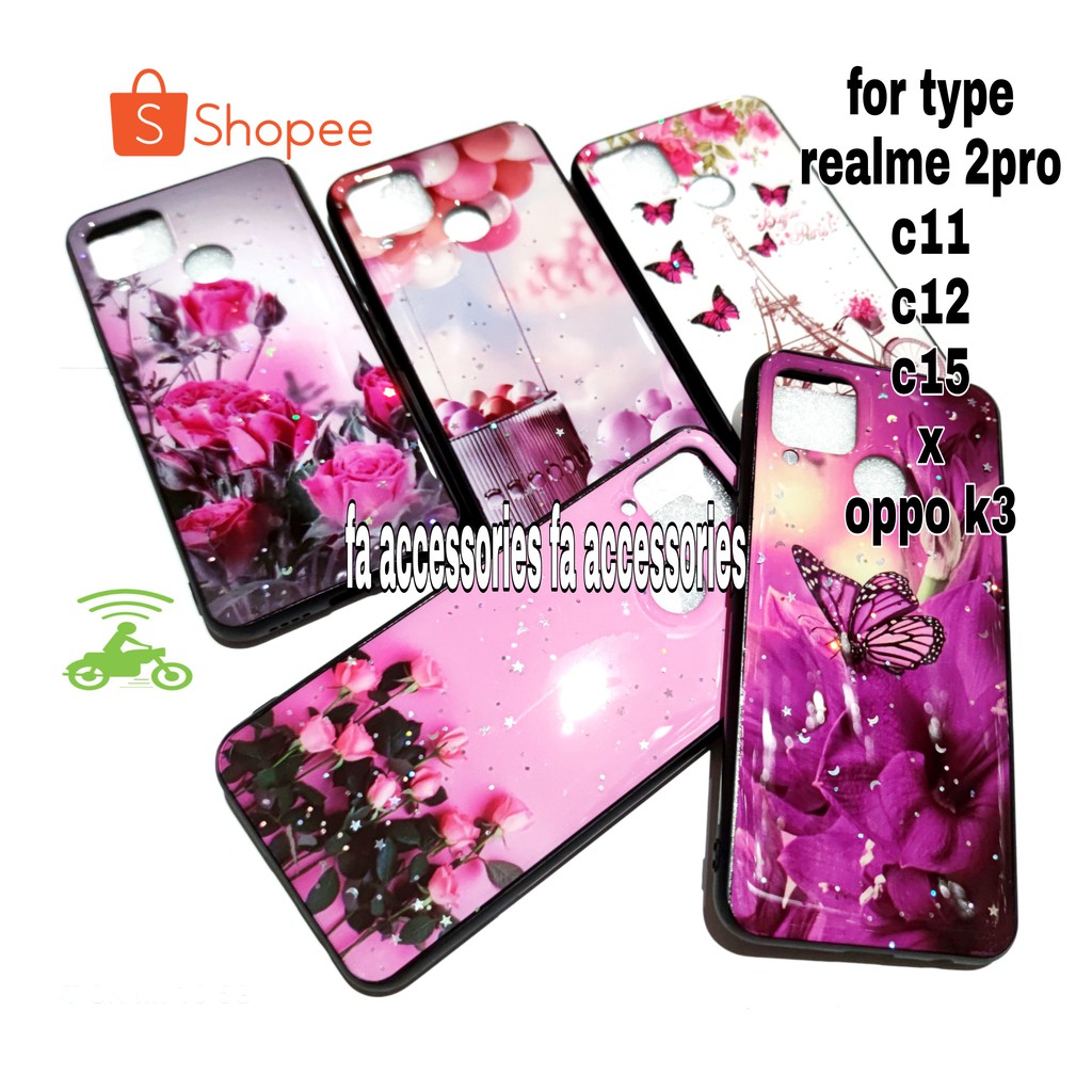 FA Soft case casing tpu bling casing REALME 2PRO 2 pro C11 C12 C15 X K3 silicon flower butterfly