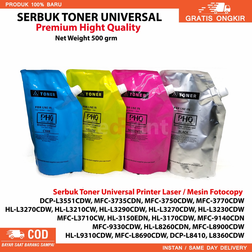 SERBUK TONER LASER PRINTER / MESIN FOTO COPY UNIVERSAL DCP-L3551CDW, MFC-3735CDN, MFC-3750CDW, MFC-3770CDW HL-L3270CDW, HL-L3210CW, HL-L3290CDW, HL-L3270CDW, HL-L3230CDW,MFC-L3710CW, HL-3150EDN, HL-3170CDW, MFC-9140CDN,MFC-9330CDW, HL-L8260CDN, MFC-L8900C