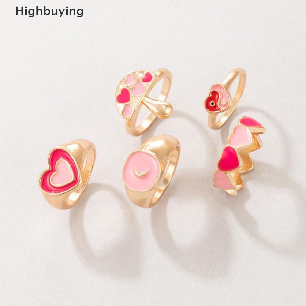 Hbid 5Pcs / set Cincin Enamel Bahan Metal Untuk Wanita