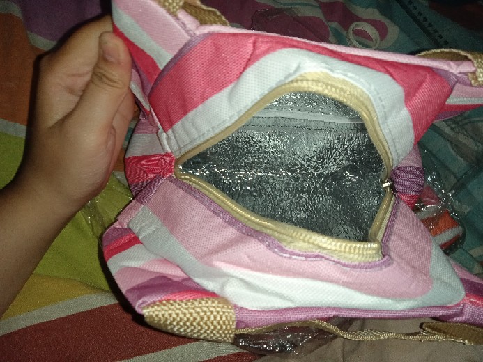 Halo.bag 005 Lunch Cooler Bag Motif Salur Kotak Tempat Makan Bekal Aluminium Foil Tas Tahan Panas