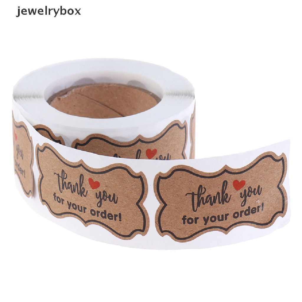 250pcs / roll Stiker Label Kertas Kraft Handmade Desain Thank You Untuk Makanan