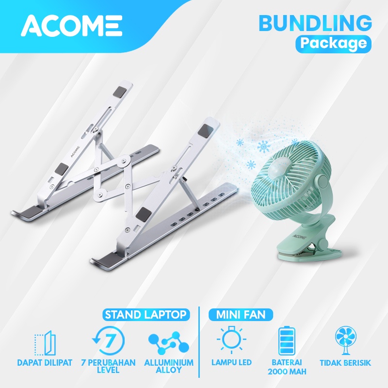 ACOME Stand Holder Laptop Portable Alumunium Alloy Garansi Resmi 1 Thn ALS01-ALS01+ABF01