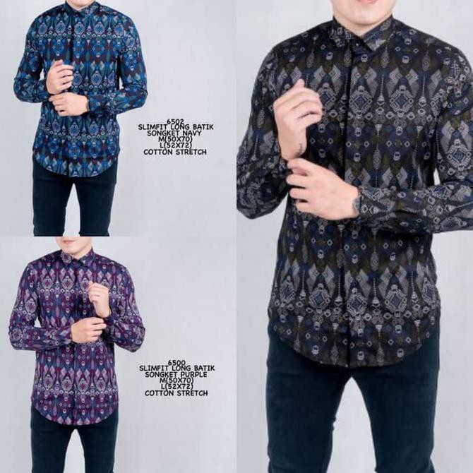 Kemeja Batik Pria Lengan Panjang | Baju Batik Cowok - Ungu, L