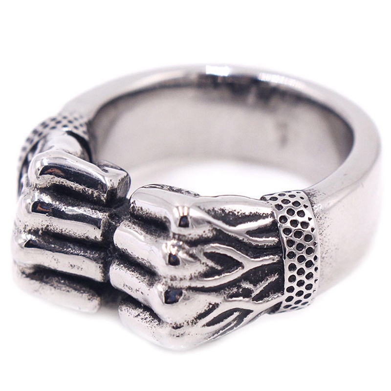 Cincin Desain Kepalan Tangan Ganda Bahan Logam Gaya Punk Rock Kasual Untuk Pria