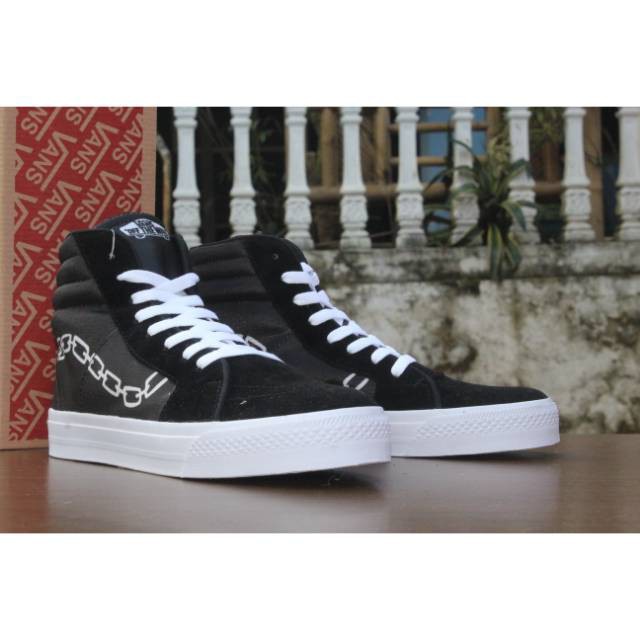 SEPATU PRIA & SEPATU WANITA / SEPATU SNEAKERS VANS SK8 HIGH BLACK WHITE MIRROR ORIGINAL