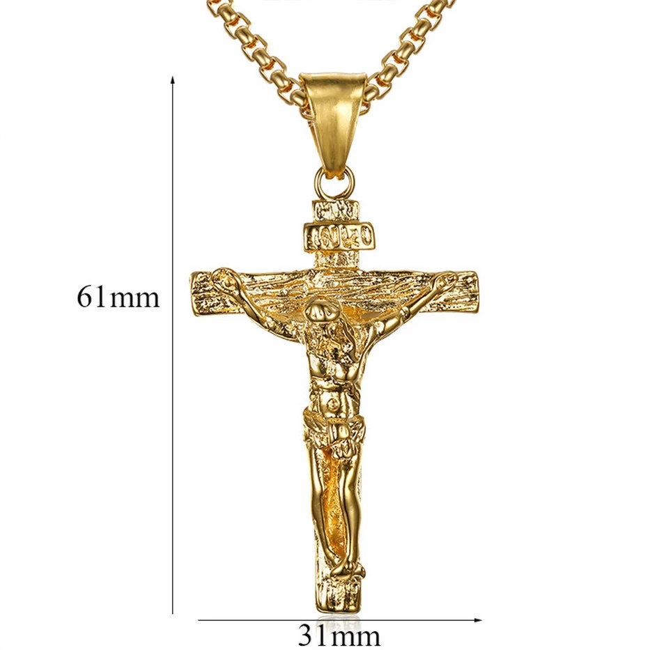 Kalung Rantai Panjang Liontin Salib Yesus Bahan Stainless Steel Alloy Gaya Gothic Untuk Pria Dan Wanita