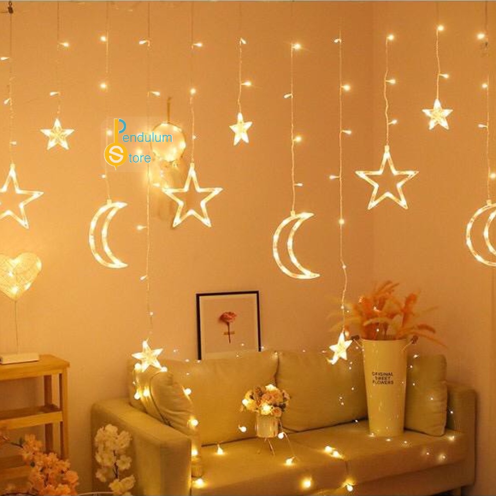 Lampu Natal Decorative Star, Star Moon and Love LED Warm White & RGB Warna Warni Panjang 3,9 Meter /