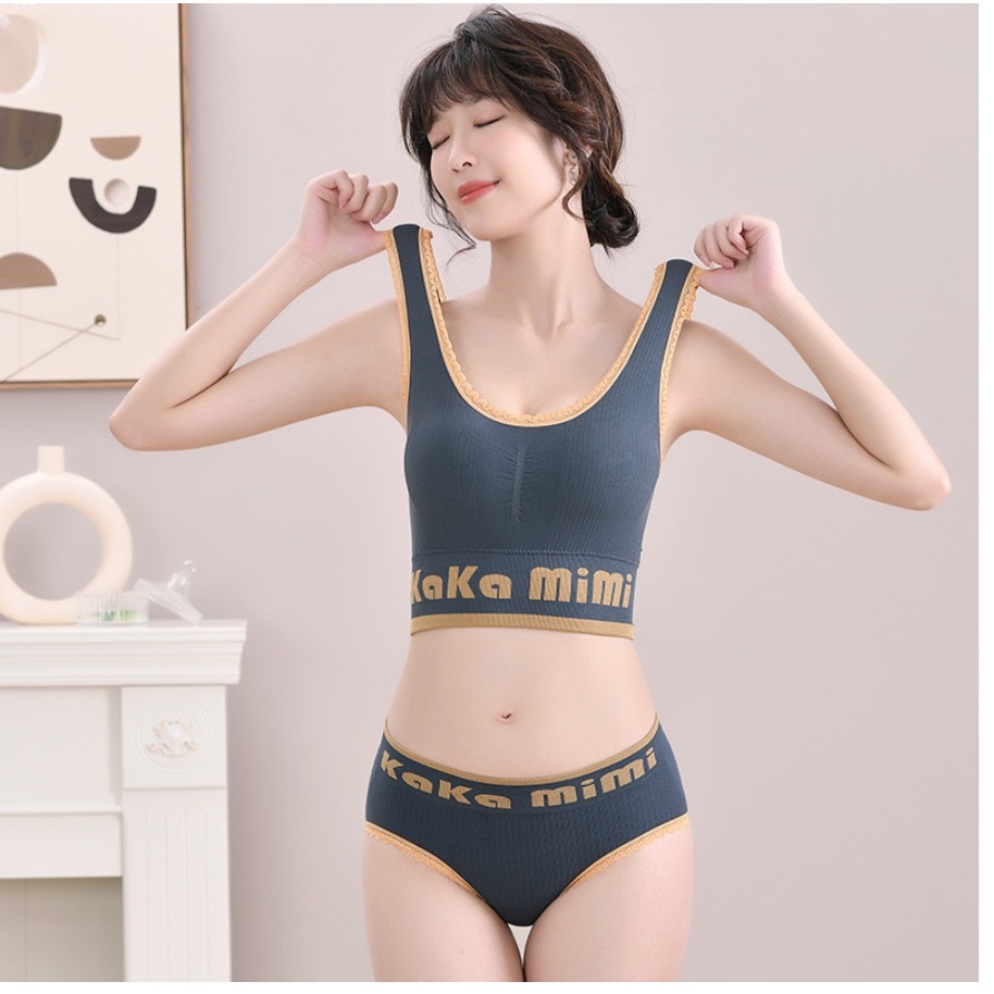 BH + CD) Set Bra dan Celana Dalam Premium Sport Tanpa Kawat Seamless Katun / Set Pakaian Dalam Bahan Lace Sexy