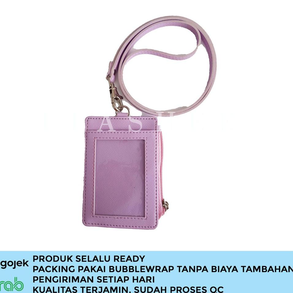 

オ Lanyard Resleting Name Tag Seleting ID Card Holder Zipper Kulit TerPU Leather Lanyard NameTag Flash Sale