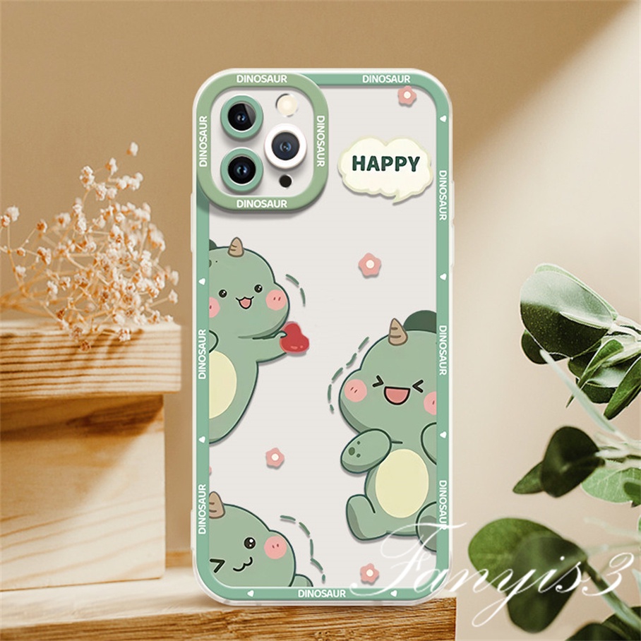 Realme C55 C35 C31 9 Pro+ C25Y C21Y C25 C25s C12 C21 C20 C20A C11 C17 7i C15 8 7 6 5 Pro 8i 5i 5s 6i Narzo 50A 50i Cartoon Little Dinosaur Phone Case Clear TPU Soft Protective Cover