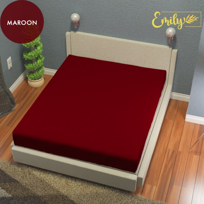 Sprei Waterproof Motif Premium Quality 2 - Maroon Polos, 90X200 Barang Bagus