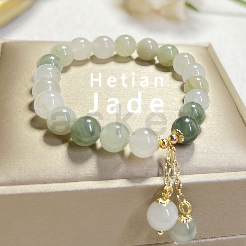 Gelang Tangan Manik-Manik Batu Jade Hetian Natural Untuk Wanita ACKER