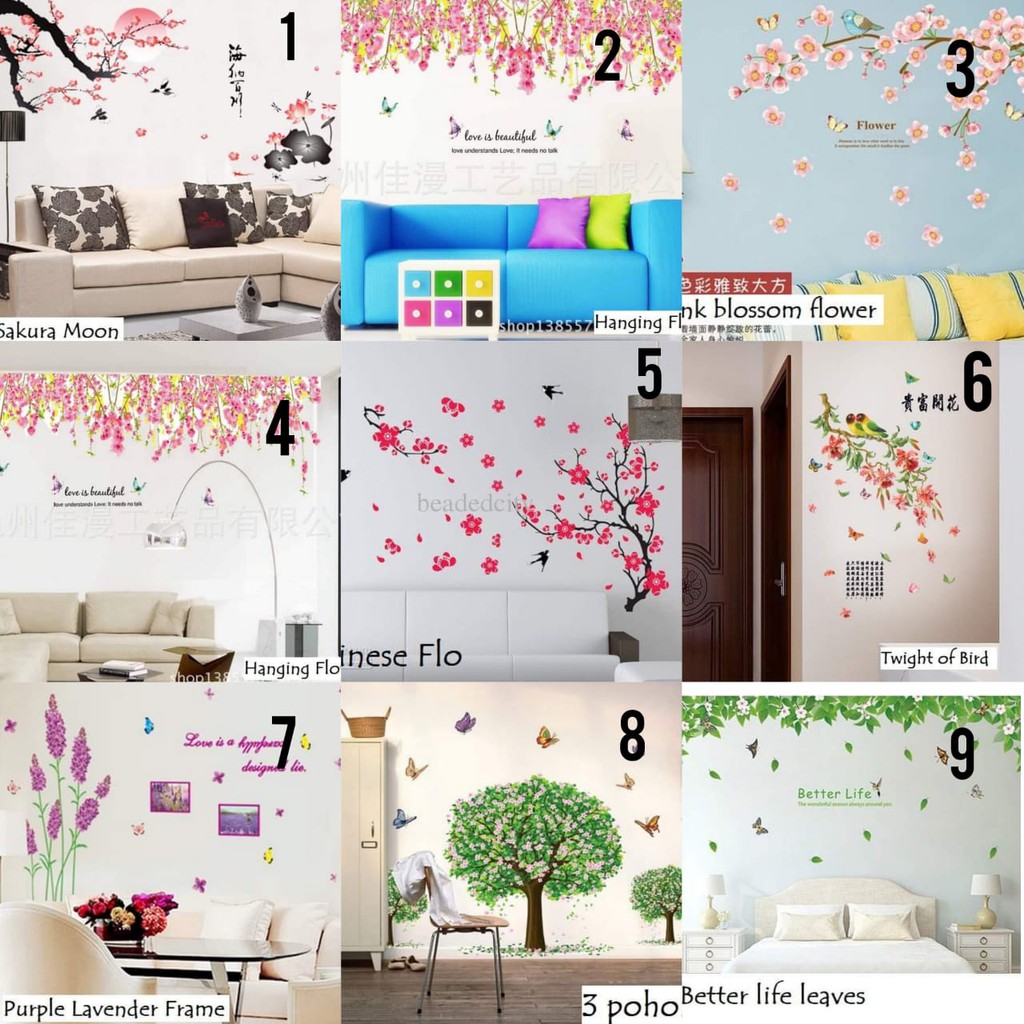 Wallsticker Ukuran 60x90 Bunga dan Pohon