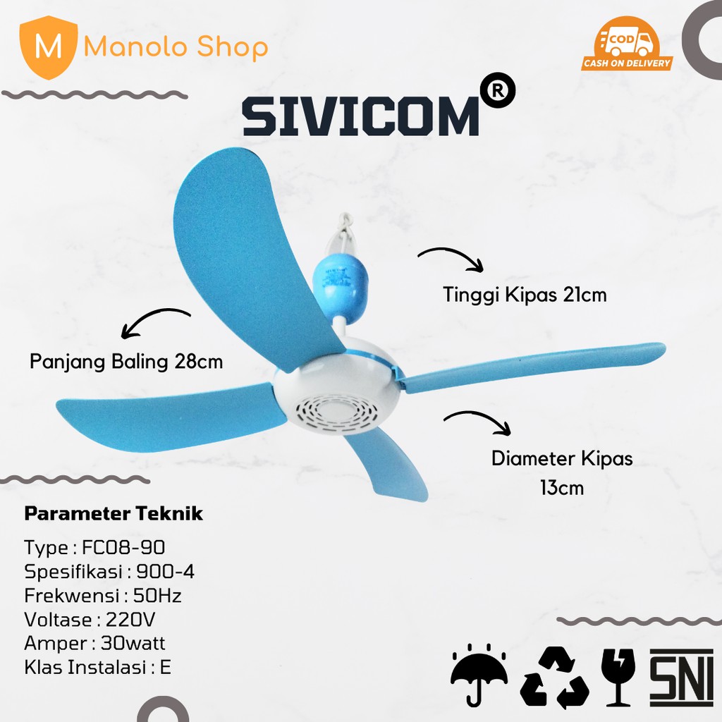 SIVICOM - Kipas Angin Gantung MINIFAN 30watt 4 baling -BIRU