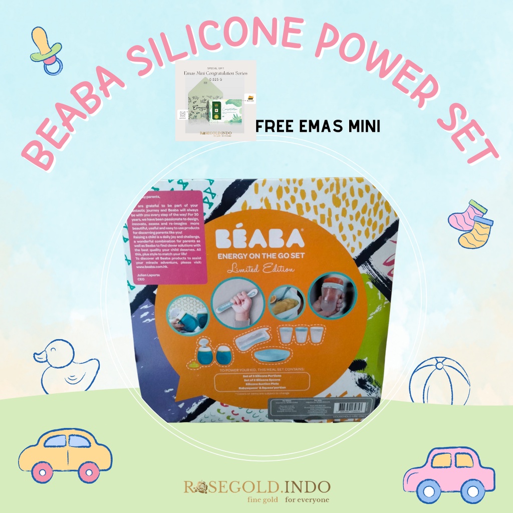 (FREE EMAS MINI) BEABA BABY SILICONE POWER SET| PERALATAN MAKAN BAYI SILIKON UNTUK HADIAH MPASI