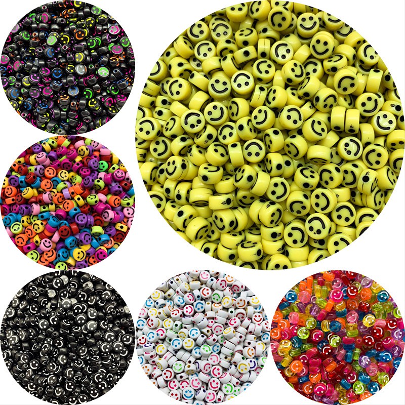 30pcs Manik-Manik Bahan Akrilik Desain Smiley Face Ukuran 10mm Untuk Gelang Diy