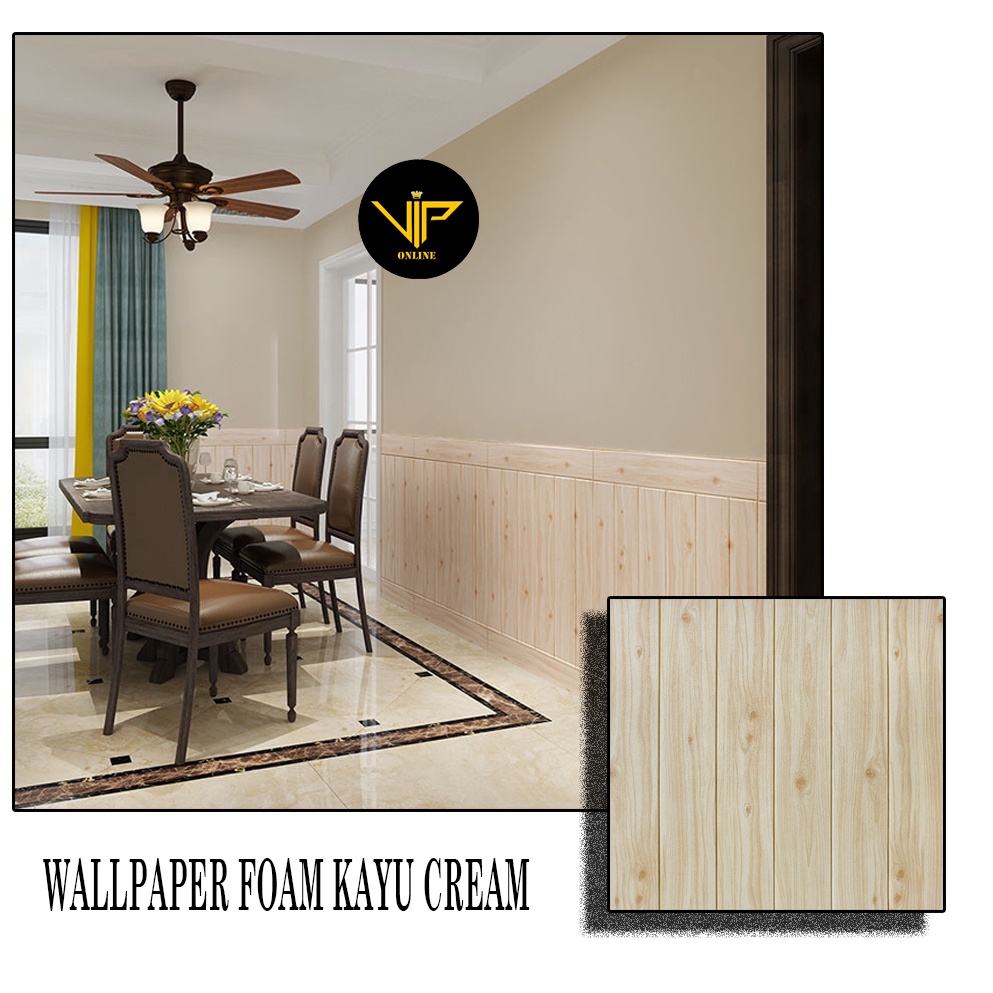 VIP Wallpaper Kayu Cream Foam Premium Wallpaper Sticker