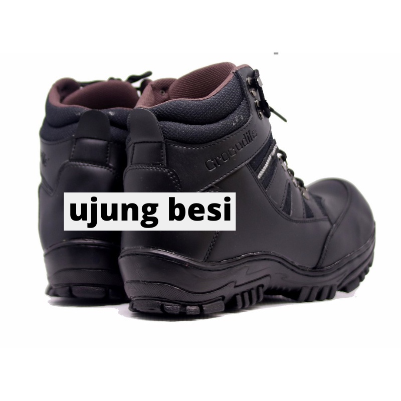 Sepatu Safety Pria Boots Crocodile Armour Hitam Ujung Besi Working Proyek Hiking