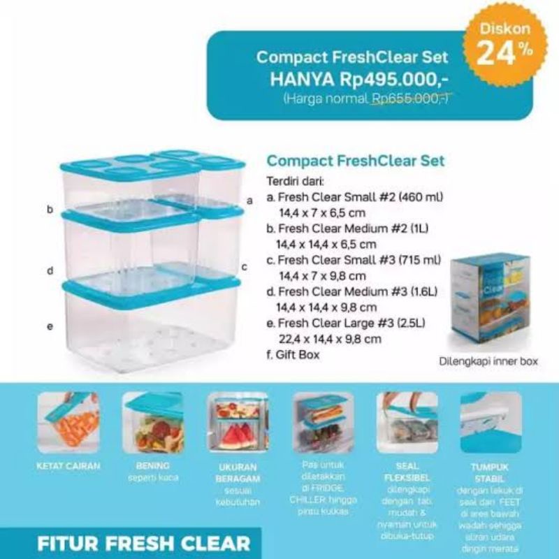 Fresh lime Compact Fresh clear set Toples dikulkas Tupperware
