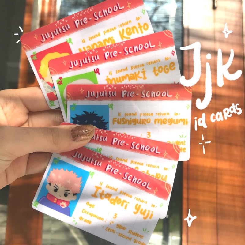 

Jujutsu Kaisen Pre-School Id Cards — kartu jjk anime itadori nanami gojo inumaki megumi stickaboo
