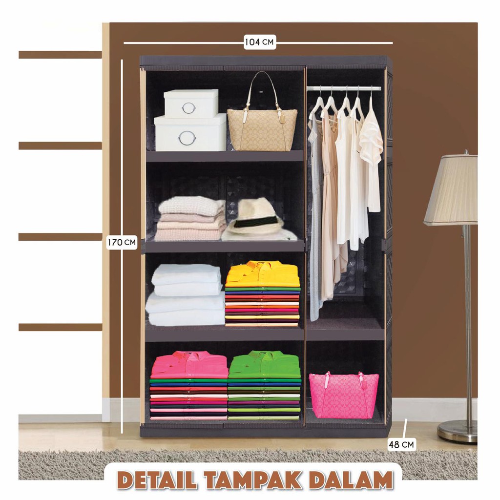 JUMBO LEMARI PLASTIK AKAKO ELEGANT 3 PINTU KACA LP3EP LEMARI GANTUNG KACA FULL KUNCI