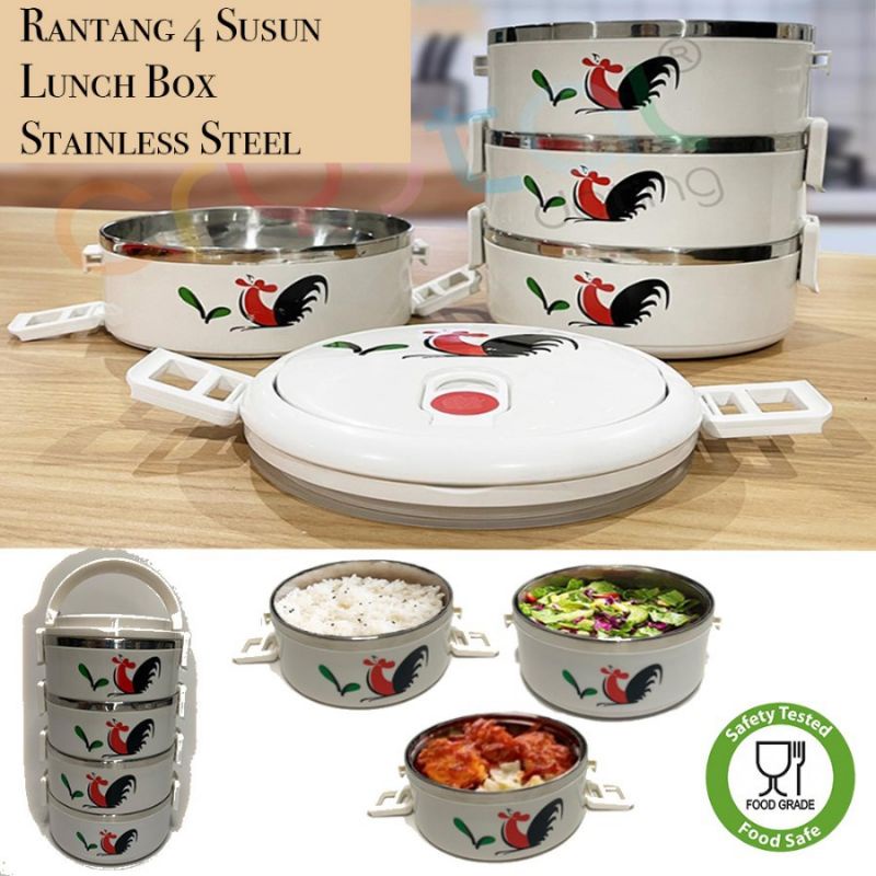 Rantang Kukuruyuk 4 Susun Stainless / Lunch Box Motif Ayam Jago