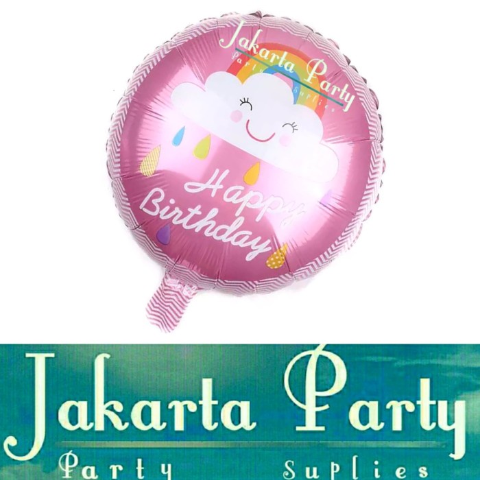 Balon Bulat HBD Rainbow Pink / Balon Foil HBD / Balon Motif HBD