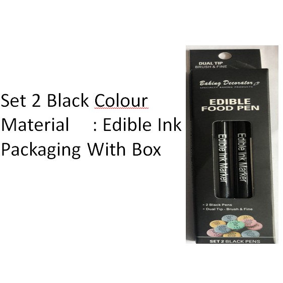 PEN EDIBLE HITAM / DECORATING PEN EDIBLE BLACK 2 PC / ALAT PENGHIAS KUE WARNA HITAM / EDIBLE INK 2PC