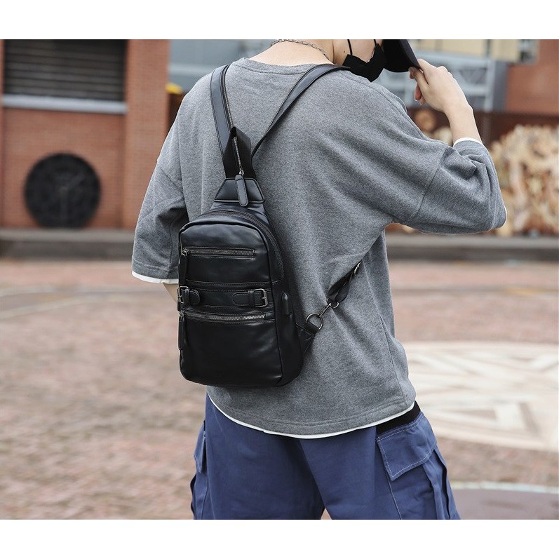 Tas Selempang Kulit Pria Ransel Tas Pria Usb Multifungsi 7313