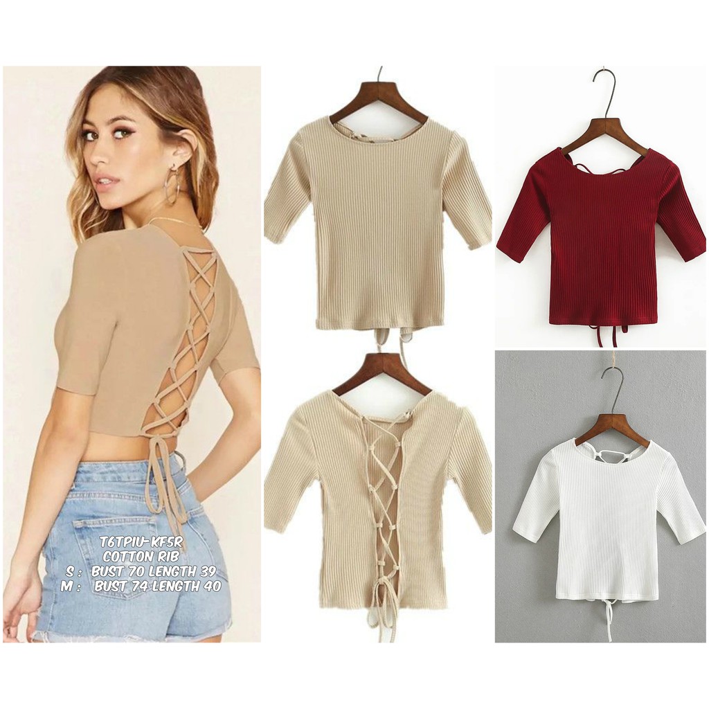 TTPIU croptop merah croptop putih croptop rajut baju knit backless baju pendek baju sexy baju pantai
