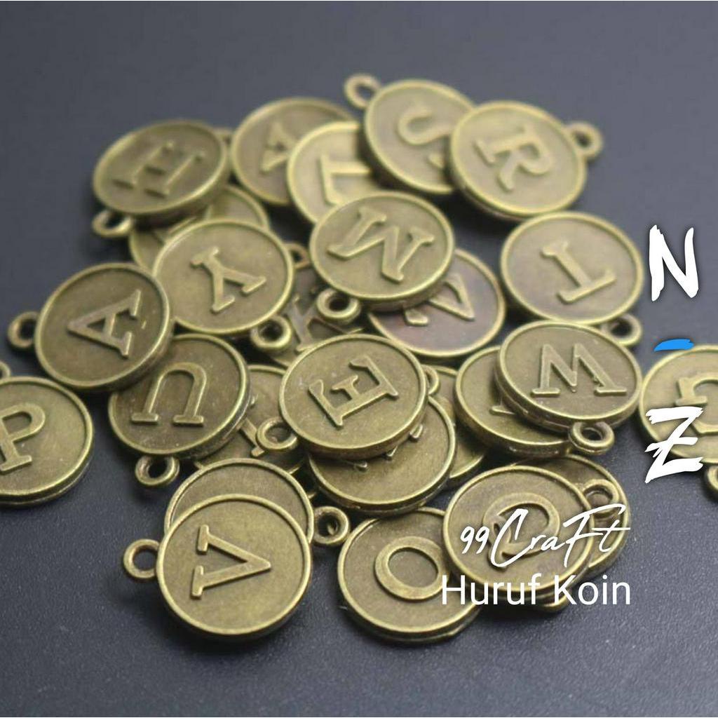 Charm huruf inisial koin alfabet N-Z bandul bulat bronze gold kerajinan gelang kalung liontin