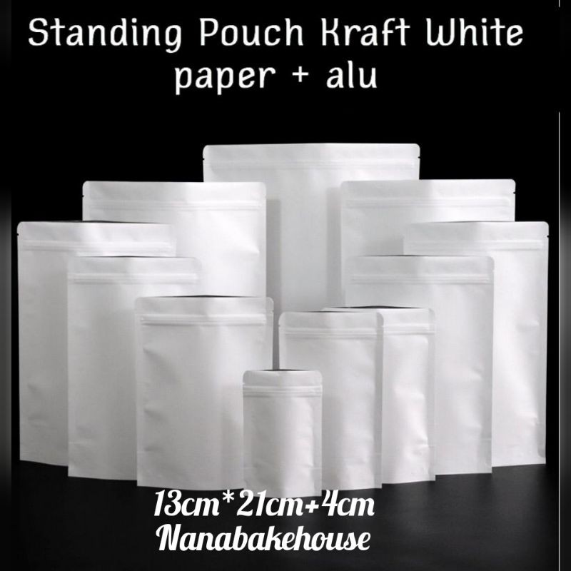 STANDING POUCH KRAFT PAPER WHITE KEMASAN KOPI ZIPLOCK BAG