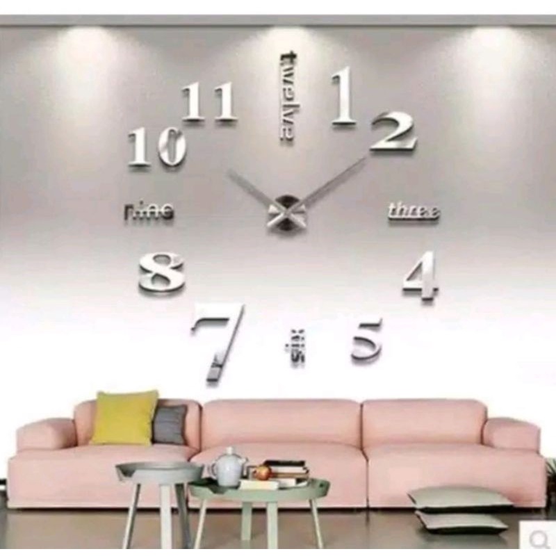 JAM DINDING JUMBO 150cm  JAM UNIK JAM DINDING 100% JUMBO JAM UNIK JAM DINDING 3D JAM DINDING TIDAK BERDETAK-SILVER STYLE