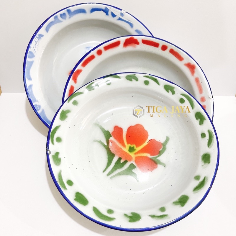 READY STOK Piring jadul  enamel vintage/ kuno  kembangan seng 22 Cm Piring Enamel Piring Seng Jadul 