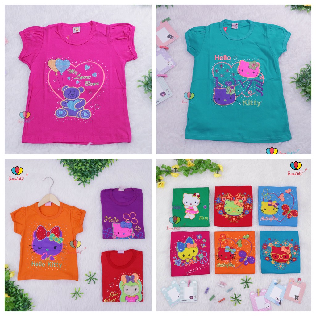 Kaos Bordir Uk 5-6 Tahun / Baju Export Quality Anak Perempuan Lengan Pendek Murah Bordir Polos Tebal