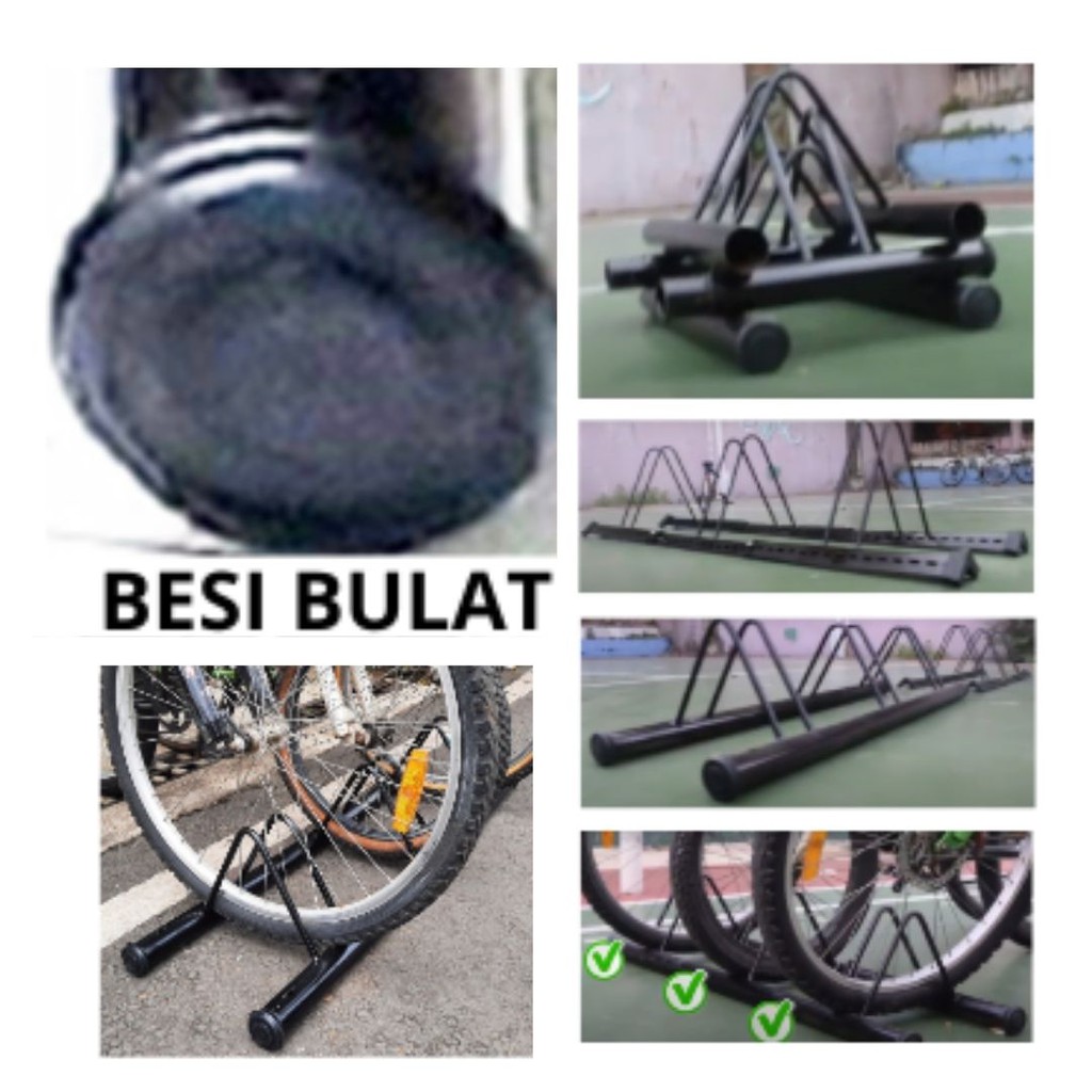 CUSTOM Standar Parkir 3 Sepeda MTB Besi Bulat Siku Kotak.