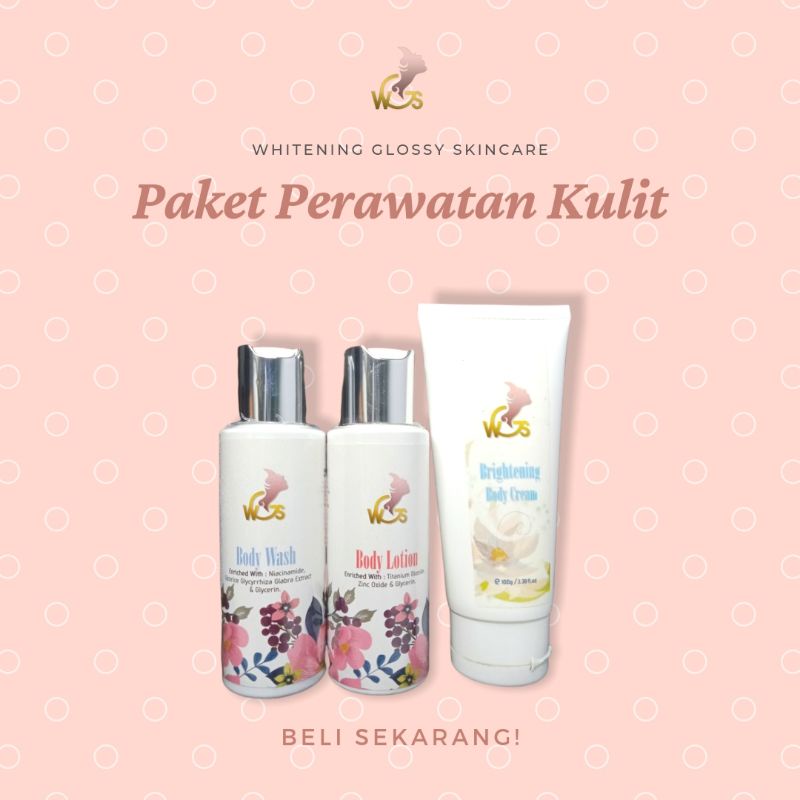 (WGS) PAKET BADAN WGS BPOM WHITENING GLOSSY SKINCARE