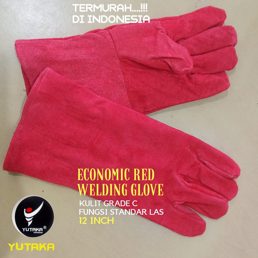 SARUNG TANGAN LAS KULIT MERAH 12inch murah/sarung tangan las welding 12 inch merah murah