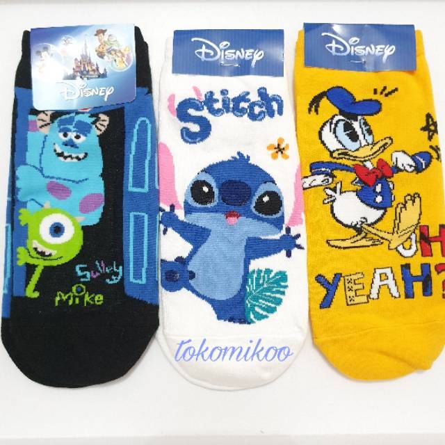 Kaos kaki Korea Donald Stich M⁷ickey Pluto Toy Story Monster Inc Chip Dale Snoopy Pooh